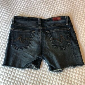 AG Adriano Goldschmied Dark Blue Denim Jean Cut-off Shorts.